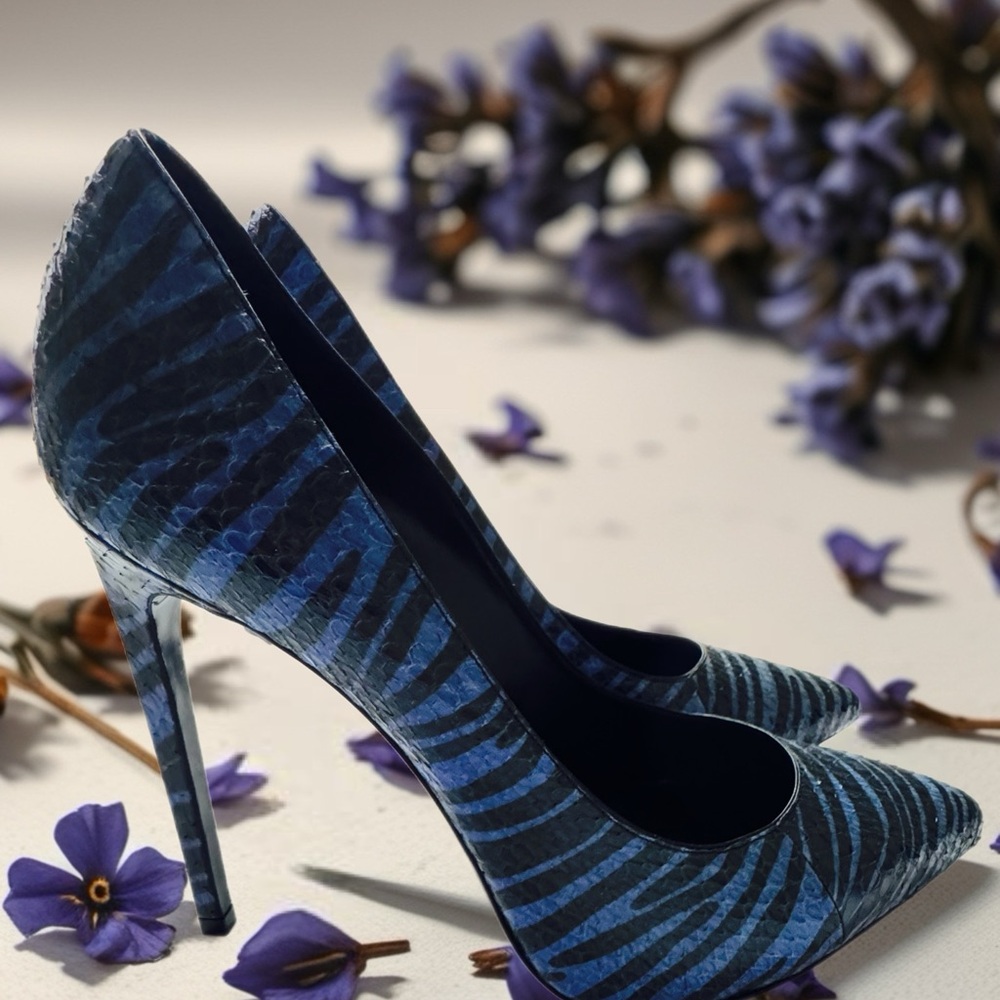 Saint Laurent Blue Zebra Print Heels Piton New